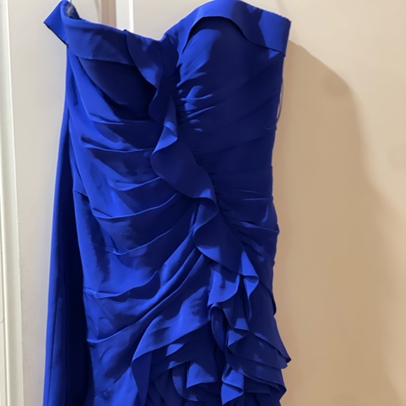 Aidan Mattox Dresses & Skirts - Aidan Mattox- elect blue bustier dress shirred - front flower ruffle.